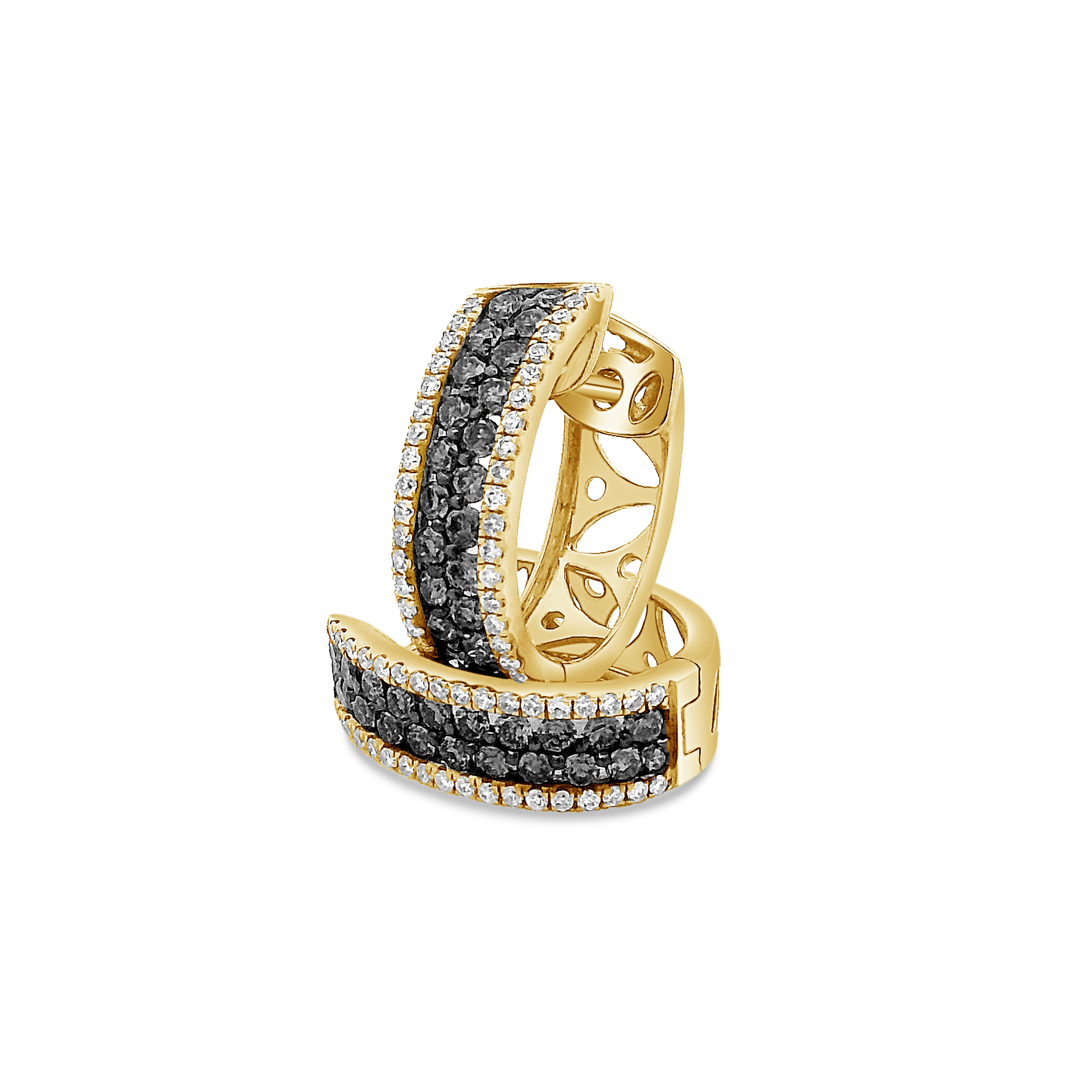 “THE GRACE” OVAL HUGGIE HOOP BLACK DIAMOND EARRINGS